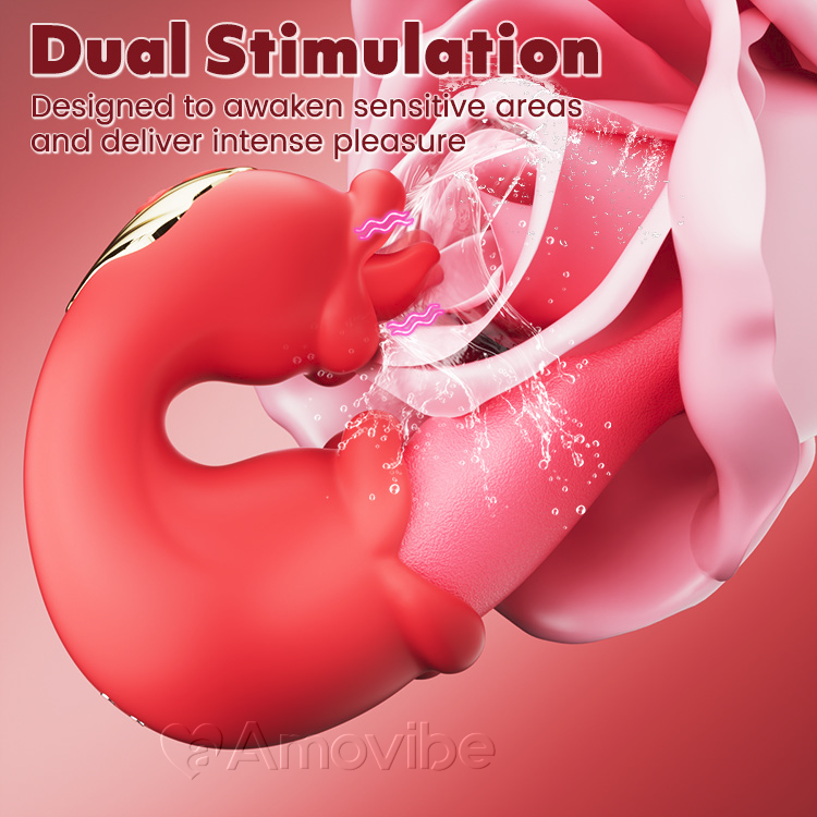 Vibratore Dual Rose Thrusting G Spot con leccata della lingua e vibrazione