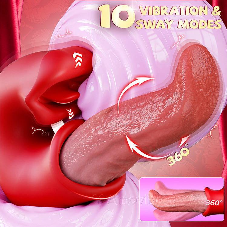 Vibratore Dildo 3 in 1 - con Punto G, Clitoride e Lingua, Impermeabile