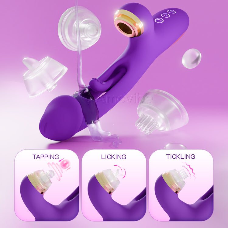 Vibratore Innovativo a Farfalla per il Punto G con Maniche in Silicone Sostituibili per Funzione di Tapping, Solletico e Leccata